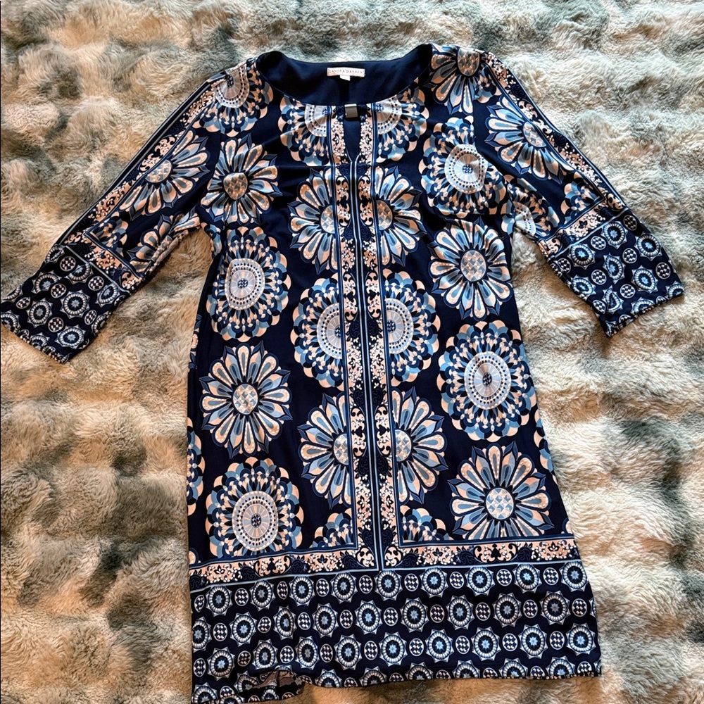 Sandra Darren Floral Navy and White Midi Dress